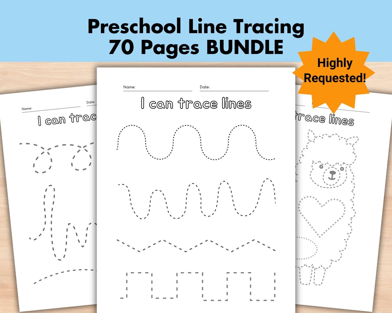 70 Preschool Line Tracing Worksheets Bundle, Line Trace Page Printable, Homeschool busybook,Kindergarten Curriculum Learning,Pre Handwriting