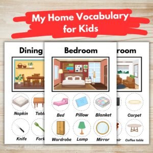 7 Rooms House Vocabulary Activity, Parts of the House Matching Game for Kids, Montessori Learning Printables, Preschool Homeschool Resource