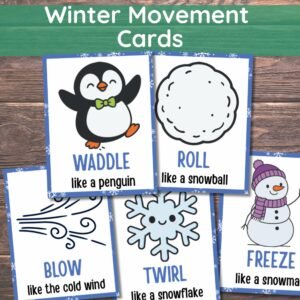 Winter Movement Cards, Winter Game, 28 Winter Flashcards, Educational Activity, Gross Motor Skills, Winter Actions Cards, Winter Activity