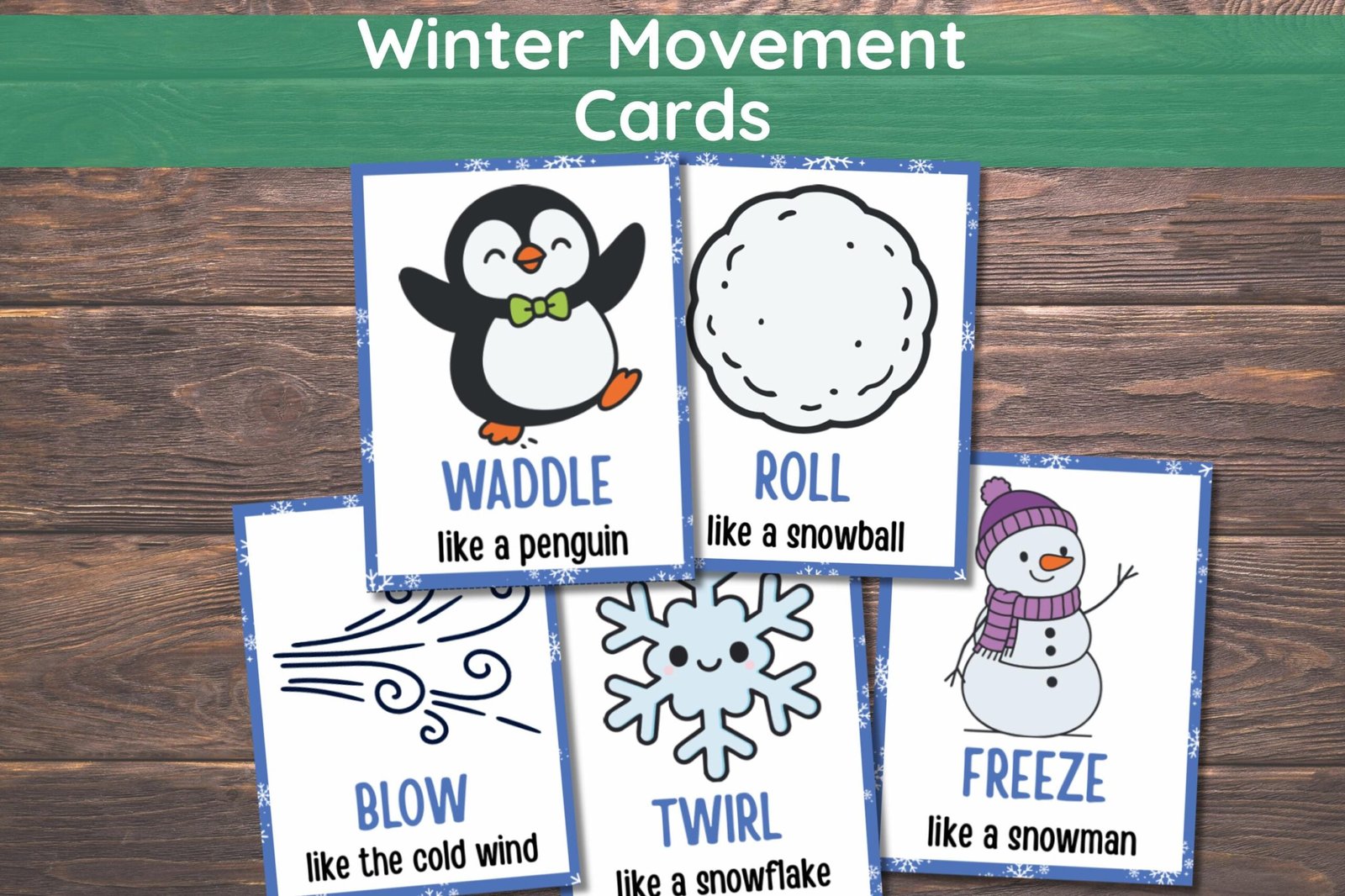 Winter Movement Cards, Winter Game, 28 Winter Flashcards, Educational Activity, Gross Motor Skills, Winter Actions Cards, Winter Activity