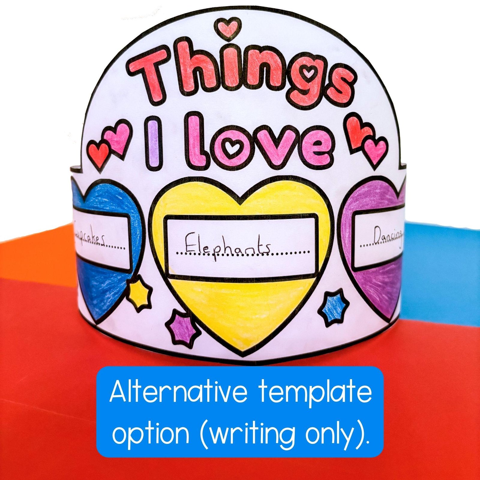 Valentine's Day things I love crown headband craft activity template PDF - Image 3