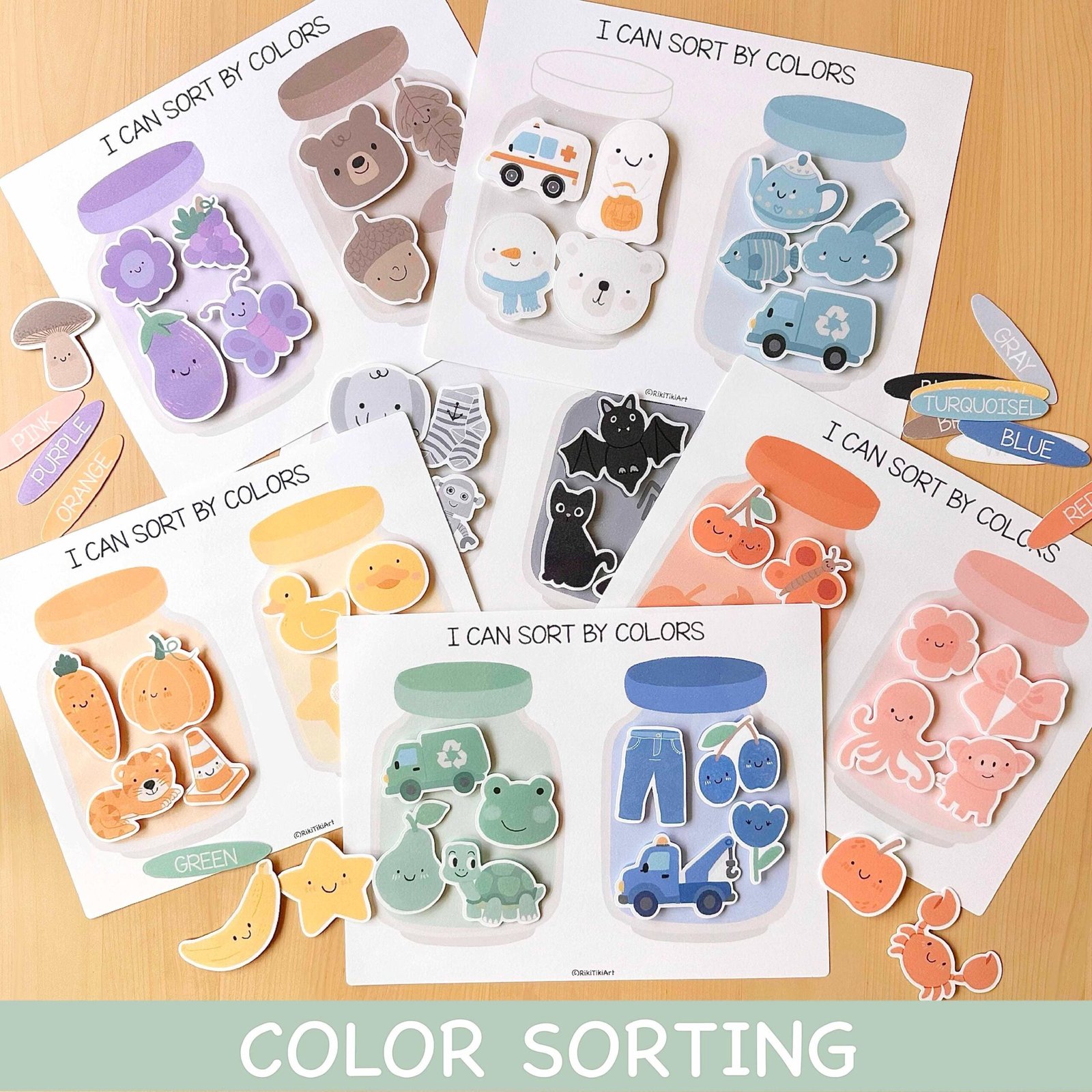 Color Matching Activity with Jars - Printable Preschool Learning Game for Toddlers, Sorting Activities, Preschool Worksheets