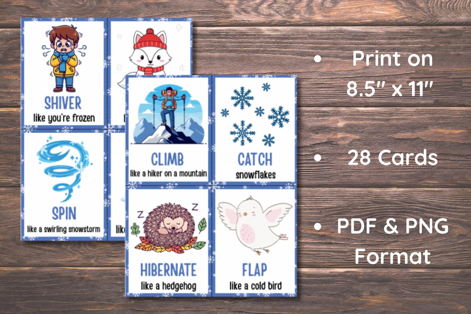 Winter Movement Cards, Winter Game, 28 Winter Flashcards, Educational Activity, Gross Motor Skills, Winter Actions Cards, Winter Activity - Image 5