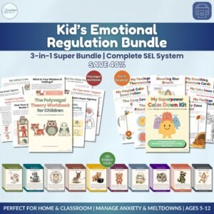 Ultimate Kids Emotional Regulation Bundle: Calm Down Corner Kit, 120 Emotion Flashcards & Polyvagal Workbook | SEL Learning Tools