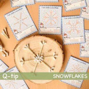 Q-Tip Snowflakes Activity Christmas Crafts for Kids Winter Pattern Cards Printable Christmas Activities for Kids Snow Fine Motor Skills Game