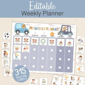 Editable Montessori Weekly Planner for Kids | Daily Routine & Visual Schedule | Boys Chore Chart