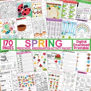 Spring Preschool Kindergarten Activity Packet, Kid Activity, Homeschool Printable, Preschool Kindergarten Worksheet, Seasonal Workbook