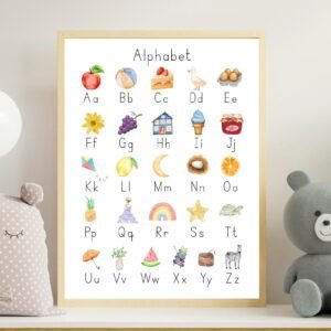 Watercolor Alphabet Poster Chart, ABC Classroom decor, Printable Homeschool Toddler Letters, A to Z Instant Digital Download