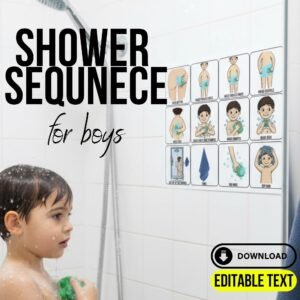 Autism Visual Schedule – Shower Sequnece for Boys (Printable Editable PDF Cards)