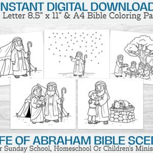 Abraham and Sarah Printable Coloring Book | 5 Page Genesis Bible Story Kids Activity Sheets | Digital Download Religious Printable