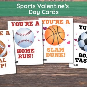 Printable Sports Valentine's Day Cards, Valentines Day Sport Tags, Kids Classroom Valentine Day Card, Valentine Kids Activity, Valentine Tag