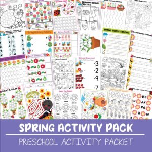 Spring Printable Kid Activity Preschool Packet, Kindergarten Homeschool Activity Worksheets, Coloring, Alphabet, Do A Dot, Maze