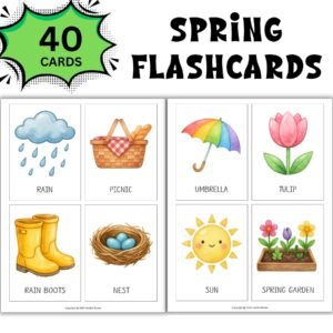 Spring Vocabulary Flashcards; Toddler Vocabulary Printable; Watercolor Kids Flashcards; Vocabulary Flashcards; Montessori Nomenclature Cards