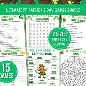 Ultimate St. Patrick’s Day Party Games Bundle | 15 Printable Irish Holiday Games for Kids & Adults | Instant Download | Answer Key Included