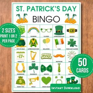St. Patrick’s Day Bingo Game | 50 Unique Cards + 36 Calling Cards | Printable Party Game | Instant Download