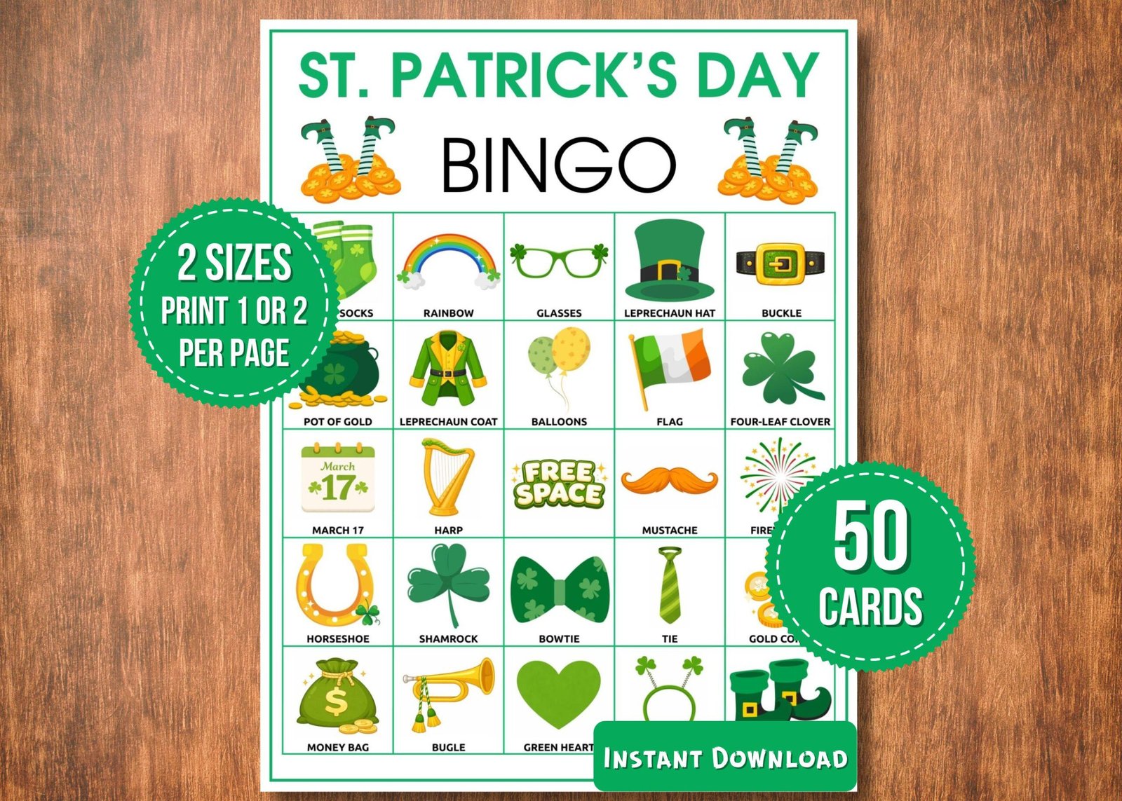 St. Patrick’s Day Bingo Game | 50 Unique Cards + 36 Calling Cards | Printable Party Game | Instant Download
