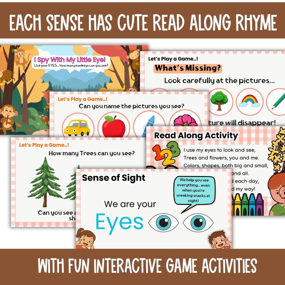 5 Senses Presentation Slides Canva Template, Five Senses Activities, Classroom Slides for Preschool science lesson - Image 4